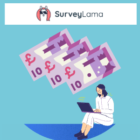Woman taking surveys with cash from SurveyLama